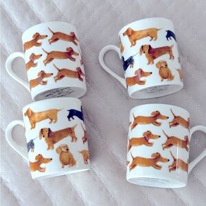 4 Set Harvest Green Studio Espresso Cups Dachshunds Puppies England Mugs Doxie
